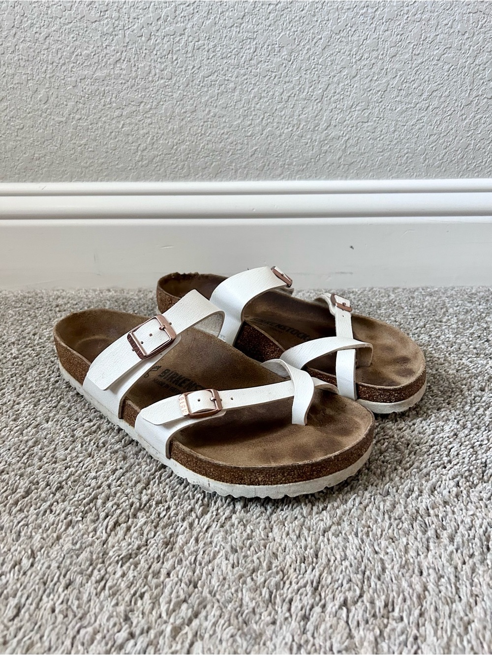 Birkenstock Mayari Sandals White Leather with Cork Footbed Size 41 US 10-10.5